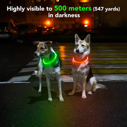 Lighted Dog Collar - Waterproof LED Pet Collar Rechargeable, TPU Cuttable Light up Doggie Collar Dog Lights for Night Walking (Green)