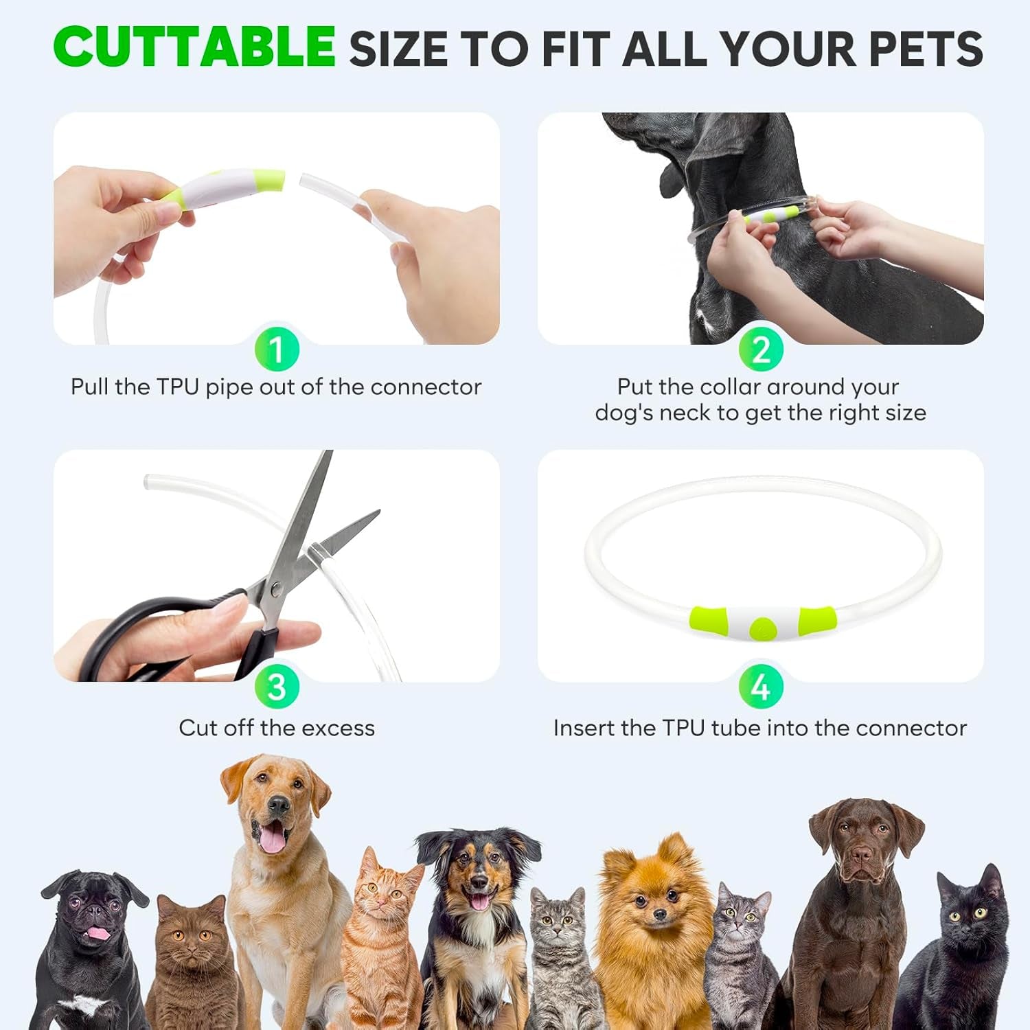 Lighted Dog Collar - Waterproof LED Pet Collar Rechargeable, TPU Cuttable Light up Doggie Collar Dog Lights for Night Walking (Green)