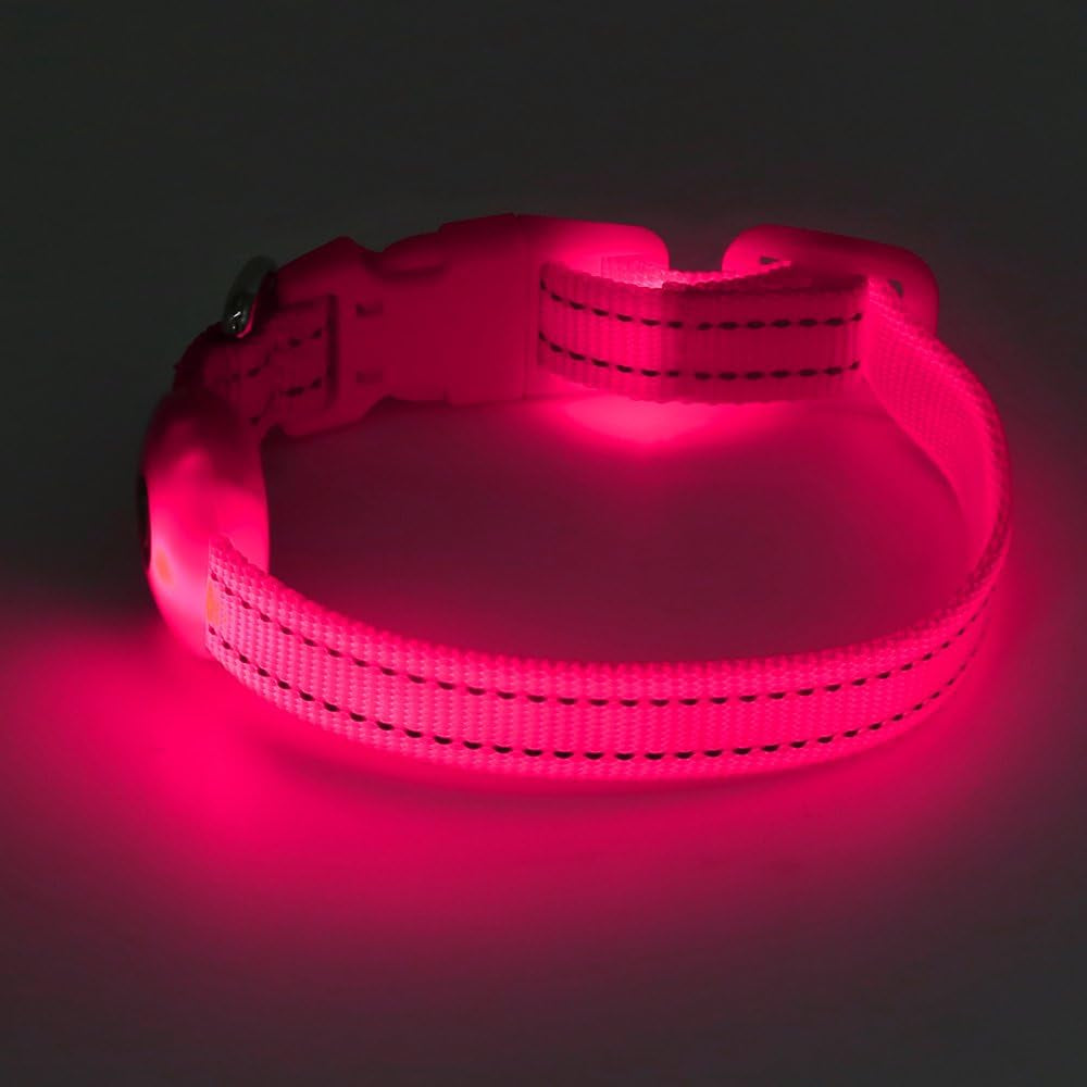Rechargeable LED Dog Collar - Glow in the Dark Reflective Safety Collar for Night Walking (Pink, XS)